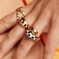 Joolim Jewelry Wholesale 18K Gold Plated Black White Plaid Binding Stainless Steel Rings for Women