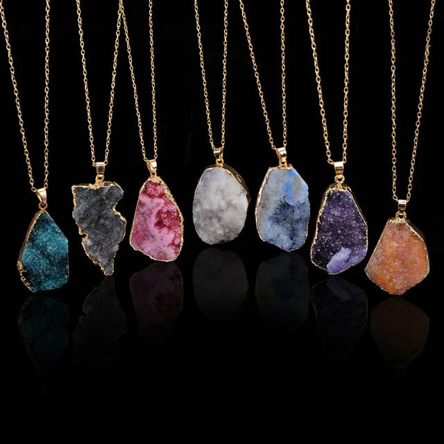 Natural Rough Stone Geode Unpolished Geometric Irregular Pendant Necklace Clavicle Chain Neck Chain Sweater Chain Item Jewelry