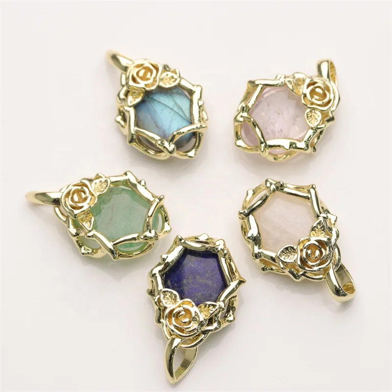 New Trend Natural Gemstone Amethyst Moonstone Labradorite Crystal Pendant Gold Silver Charm for Women Necklace
