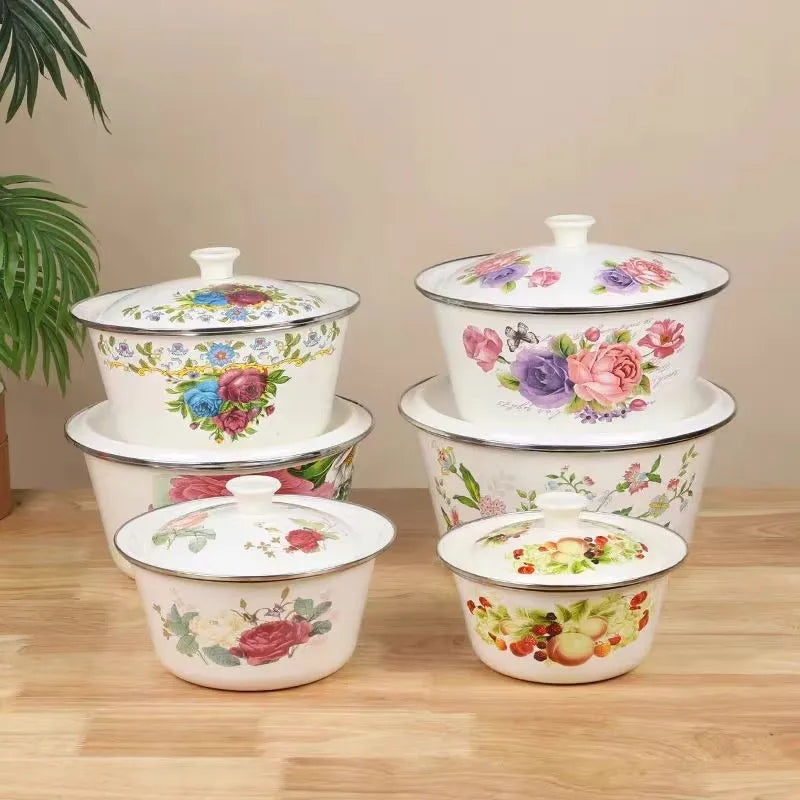 Modern Thickened Enamel Cast Iron Dish Bowl Glass Cover Non-Stick Gas Cooker Compatible Dishwasher Safe Seasoning Soup Stocks