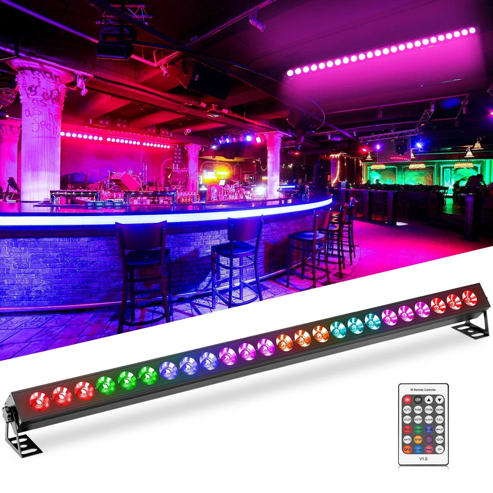 U`King 80W With Battery 24Pcs Rgb Wall Washer Light Suitable for Hotel Home Parties Ktv Clubs Bars Weddings Dj Stage Wash Lamps