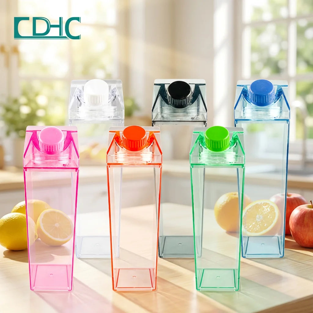 500ml 1000ml BPA Free Plastic Square Transparent Milk Carton Custom Logo Water Mug Clear Acrylic Water Bottle