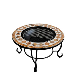 Kingjoy Round Steel Table Fire Pit Outdoor Heater Garden BBQ Grill Round Ceramic Tile Table Top Mosaic Design