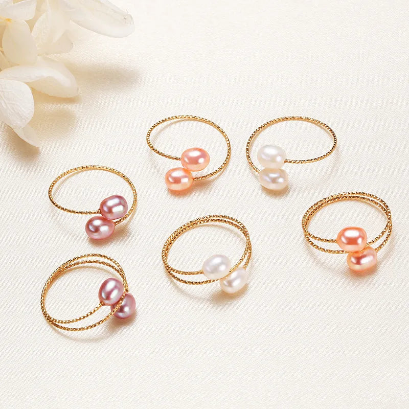 Natural Pearl Ring Women Simple College Style Girlfriend Birthday Gift Copper Plated 18K Gold Pearl Ring