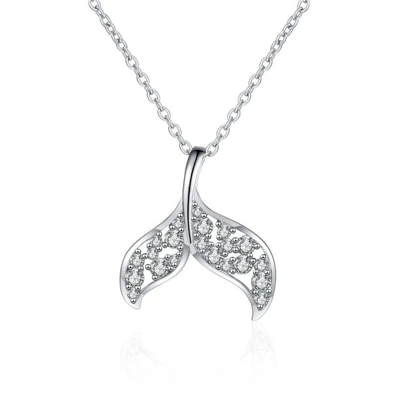 Fine Jewelry Wholesale Custom Round Brilliant Cut Moissanite Fish Tail Pendant 925 Sterling Silver Necklace for Women