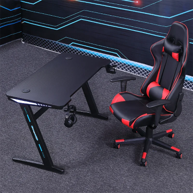 Z Shaped Height Adjustable E-sports Laptop Computer Desk Home Office Steel Frame PC Electric Gaming Table With RGB LED Light