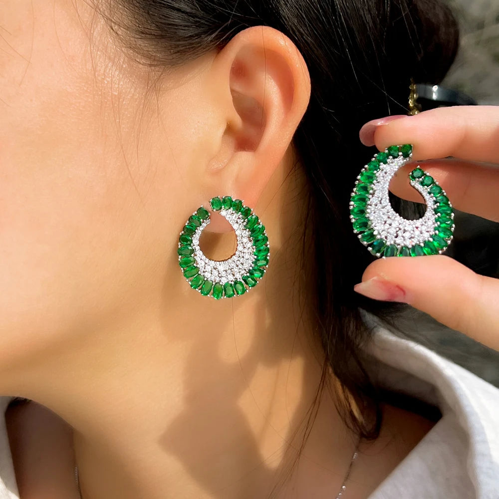High Quality Vintage Zirconia Earrings Wedding Green Color Drop Earrings for Brides Women Silver Plated Luxury Earring Jewelry MegaBDM