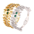 Hot Selling Fashion Jewelry Set Two Row of Leaves Bridal Vintage and Hyperbole 18K Gold Ring Zircon Bracelet Set