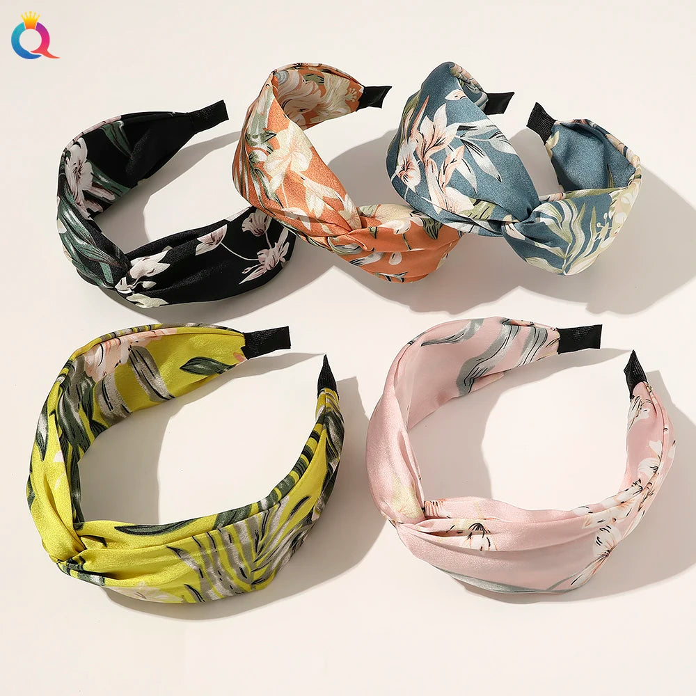 QIYUE High Grade Hair Bands Hoop Women Fashion Floral Printed Knot Bow Women Hair Headband