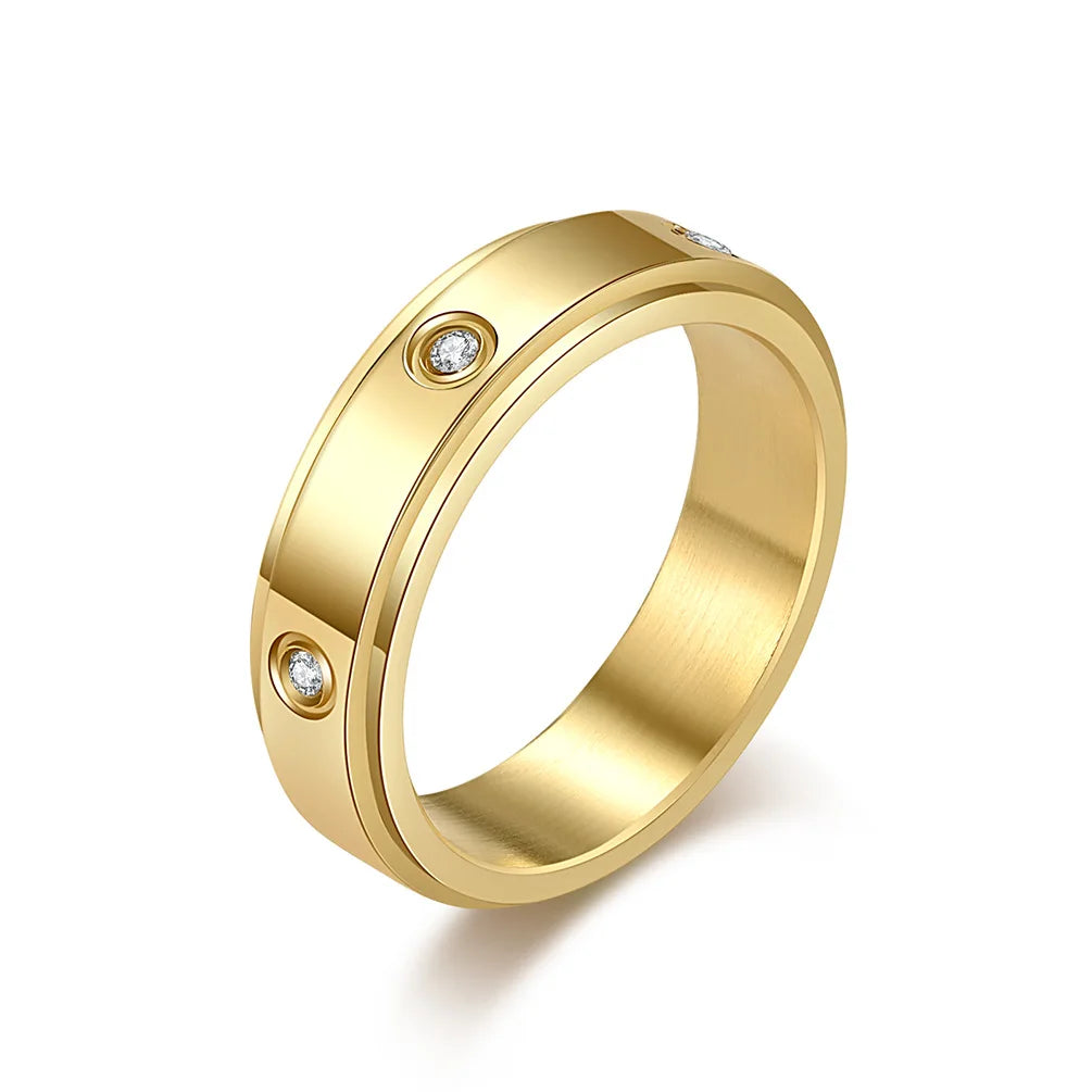 Customizable Fidget Spin Spinning Unisex Stainless Steel Zircon Anti Anxiety Worry Rotating Spinner Ring