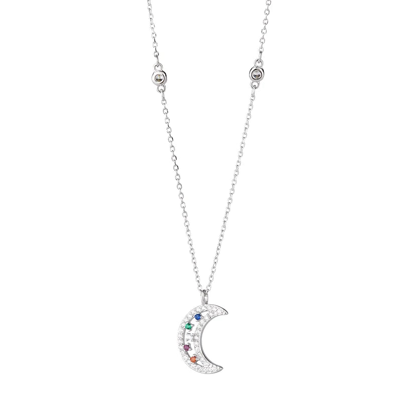 New 925 Sterling Silver Colorful Moon Pendant Women's Necklace Jewelry Popular Design Colored Gemstone Wholesale Custom
