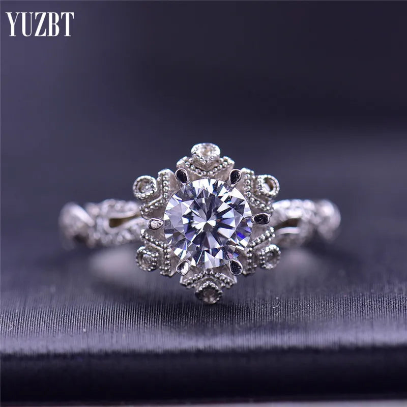 Silver 925 Original Brilliant Cut 1 Carat Diamond Test Past D Color Moissanite First Snowflake Ring for Women Gift Fine Jewelry