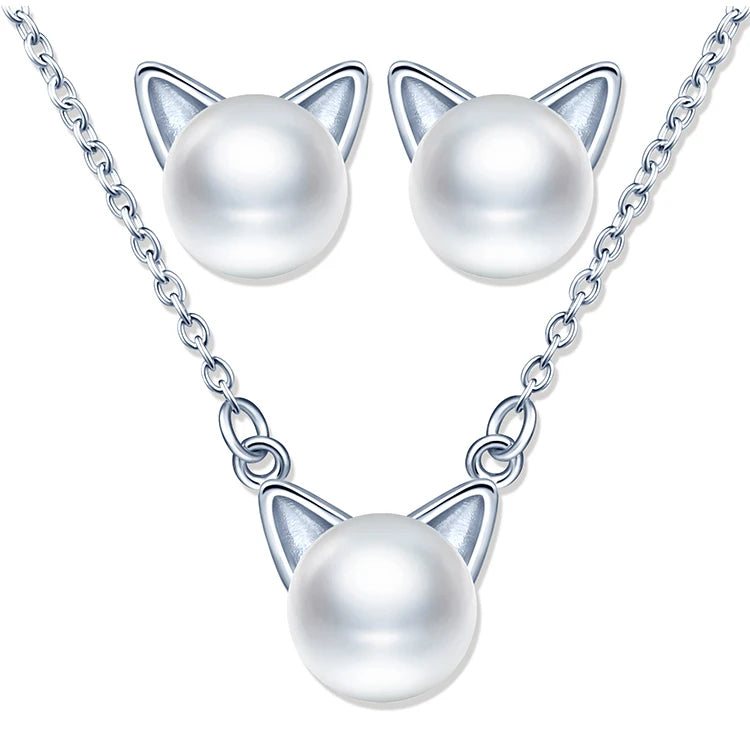 cat Stud Earrings Necklaces Fashion Jewellery Sets for Women Girls