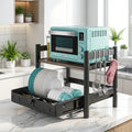 Home Organizer Double-layer Metal Kitchen Storage Rack with Pull-out Basket Microwave Oven Rack