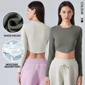 SHINBENE Women's Basic Spring Crop Tops Long Sleeve Slim Fitted Shirts with Arch Hem Breathable and Loose Fit for Fall Fashion