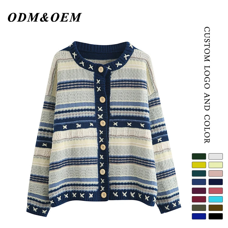 Wholesale Fall Winter Women Long Sleeves Casual Loose Fit With Buttons Wool Blend Cardigan Knitted Sweater