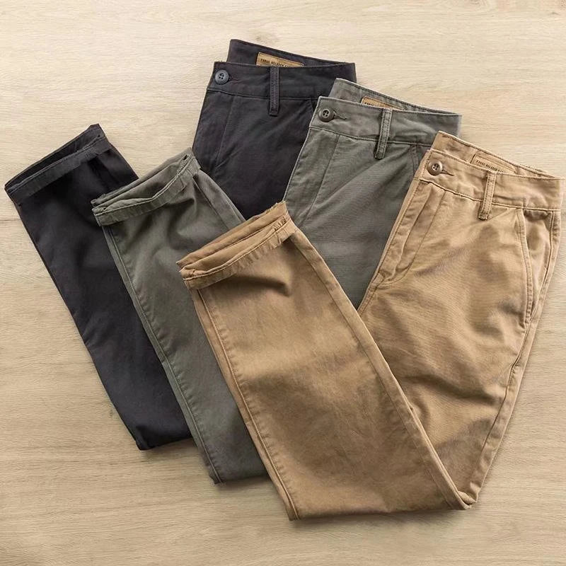 Wear-resistant Thick Cotton Washed Men's Overalls Wrinkle-resistant Casual Men's Trousers Loose Straight Trousers.