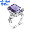 Vintage Goth Victorian Fine Jewelry Simulated Gemstone Amethyst Ring 925 Sterling Silver Women Rings