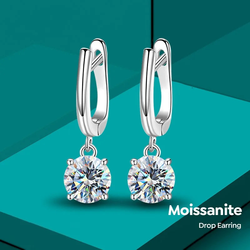 GRA  1 Luxury 1CT Moissanite Diamond Hoop Earring for Women 925 Sterling Silver 18k White Gold Plated Wedding Fine Jewelry Set