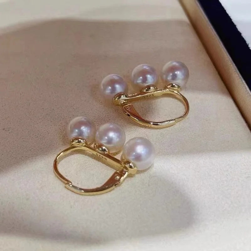 E2021 5-6mm DIY Natural Freshwater Pearl Charm Earrings Mounting Accessory 925 Sterling Silver Gold Plated  Jewelry for Women