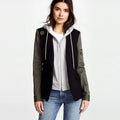 Hot Selling Black Melange Women's Blazers Plus Size Zipper Hoodie Jacket Patch Work Cotton Canvas Fleece Inspired French Girls