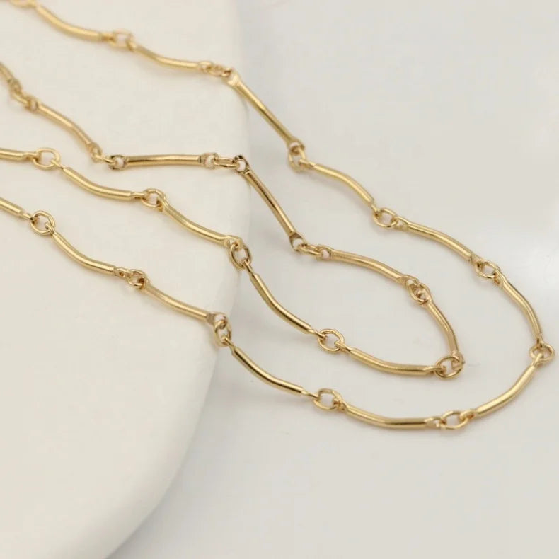 GP US Tiny Curved bar and Link Chains Elbow Bar Tube 14K Gold Fileld Bulk Permanent Jewelry Necklace Bracelet Wholesale