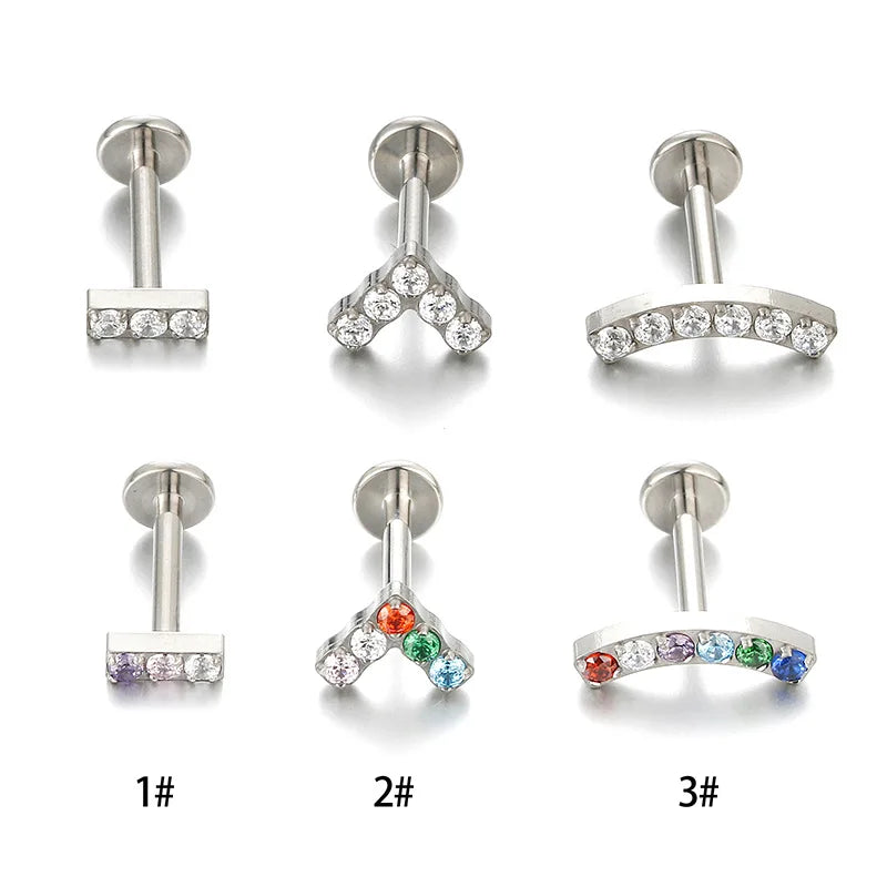 Zircon Flat Bottom Ear Bone Nail Lip Nail Precious Metal Alloy Gold Plated Silver Vintage Wedding Engagement Gift