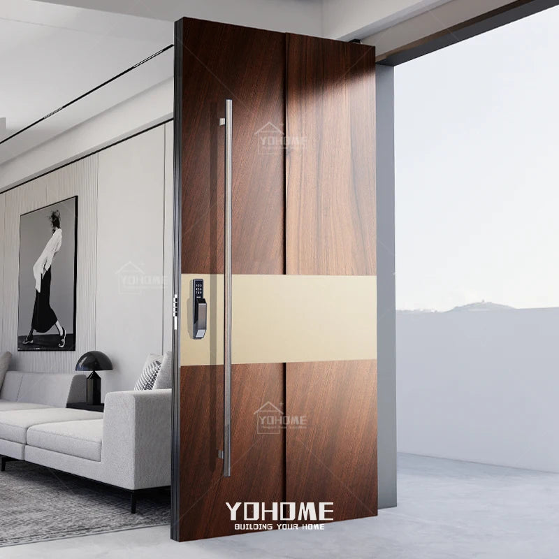 Guangdong Yohome Luxurious Wooden Door Factory Modern Front Door Pivot Exterior Solid Timber Entrance Door