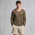 Open-Knit Modal V-Neck Pullover for Men Breathable Summer Sweater