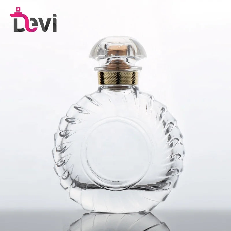 Unique Clear Crystal Vintage Tyle Perfume Bottle Gold Atomizer Pump Refillable Glass Screen Printing 100ml