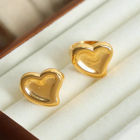 High End Commuter Jewelry Large Heart Chunky Ring Tarnish Free Gold Plated Stainless Steel Ring for Women Bagues Bijoux Femmes