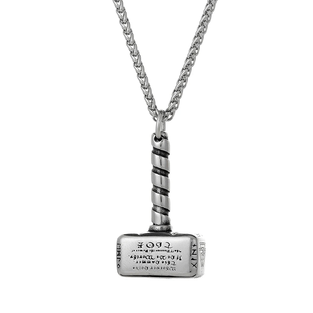 Men Silver Jewelry Necklace Custom Pendant Men Thor's Hammer Stainless Steel Necklace