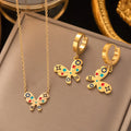 2023 New Women Jewelry Set Stainless Steel Colorful Butterfly Necklace Earrings Set