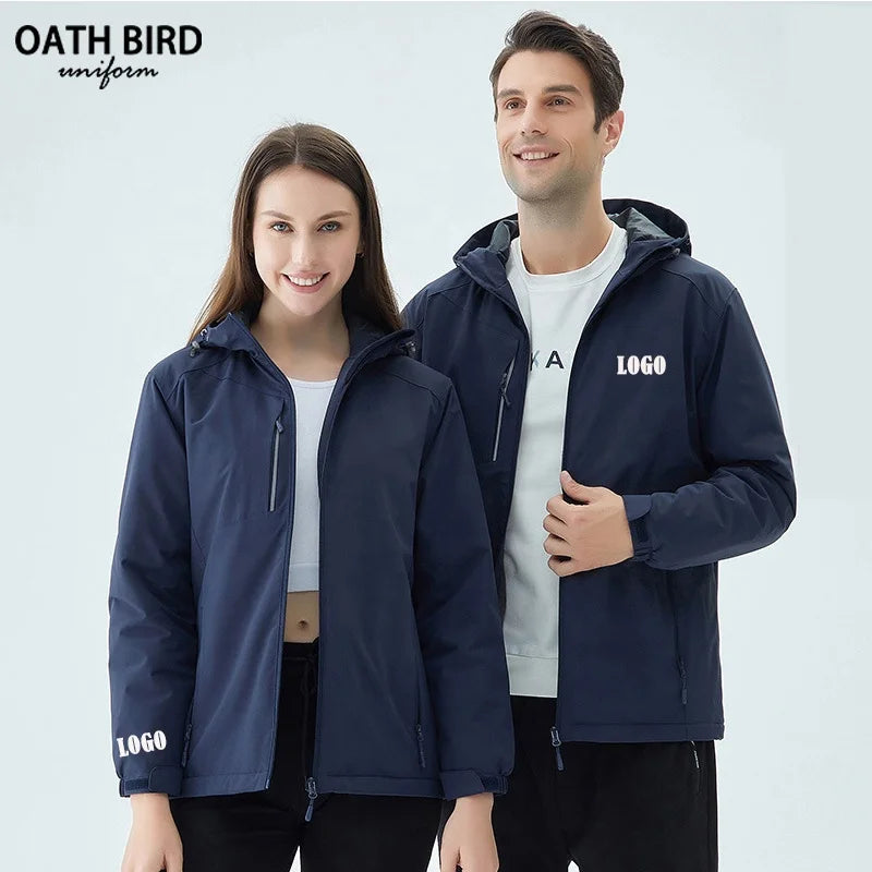 High Quality Custom Company Logo Windproof Hiking Coat Hooded Outdoor Waterproof Breathable Polar Fleece Winter Soft Shell
