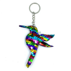Double-sided Reflective Hummingbird Flip Sequins Bird Key Chain Bling Bag Charm Pendant Colorful Animal Glitter Sequin Keychain