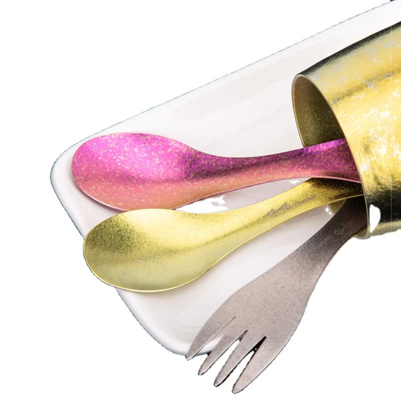 Modern Portable 2 in 1 Outdoor Travel Picnic Titanium Camping Fork and Spoon Spork Cutlery Set