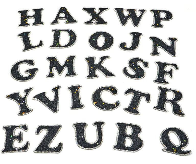 DIY A-Z Hot Rhinestone English Letters Glitter Ironing on Patch for Fabric Clothing