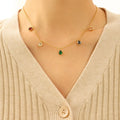 18K Gold Plated Stainless Steel 12 Month Birthstone Colorful Waterdrop Cubic Zircon Pendant Necklace