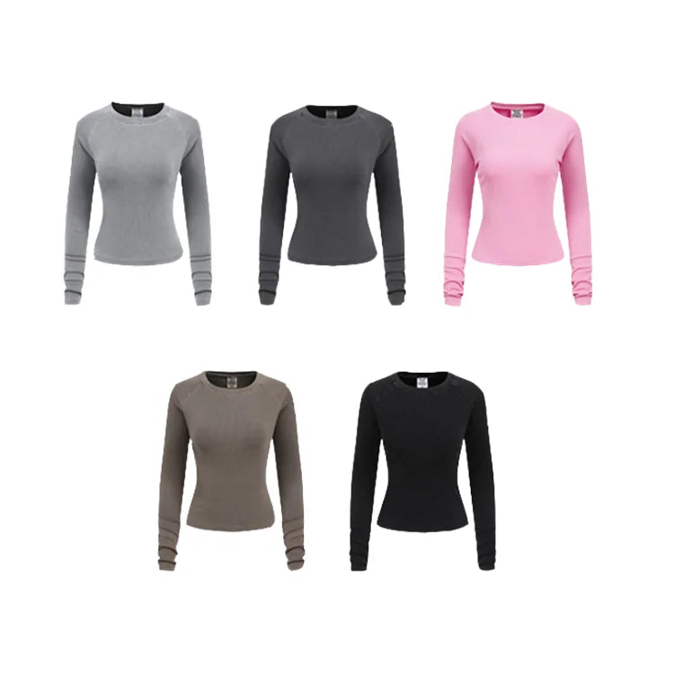 CNSHELL Women's Slim Fit Raglan Sleeve Ribbed Long Sleeve T-Shirt | Solid Color Crew Neck Basic Tee | Vintage Washed Casual Top MegaBDM