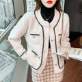 Custom Women's Autumn Winter Fashion Chunky Bordered Pearl Button Cardigan Sweater