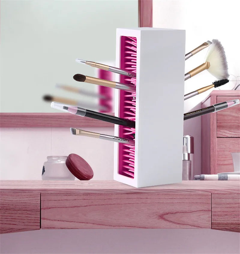 Transparent ABS Cosmetic Makeup Brush Travel Holder with Mascara Compatibility Storage Case for Lip Gloss and Eyebrow Pencil