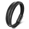 Wholesale Simple Stainless Steel Personalized Charm Genuine Leather Braided Black Bracelets for Men Gift