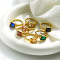 New Hot Selling Rectangle Diamond Titanium Steel Ring with Fashionable Twisted Spiral 18k Gold Plated Jewelry