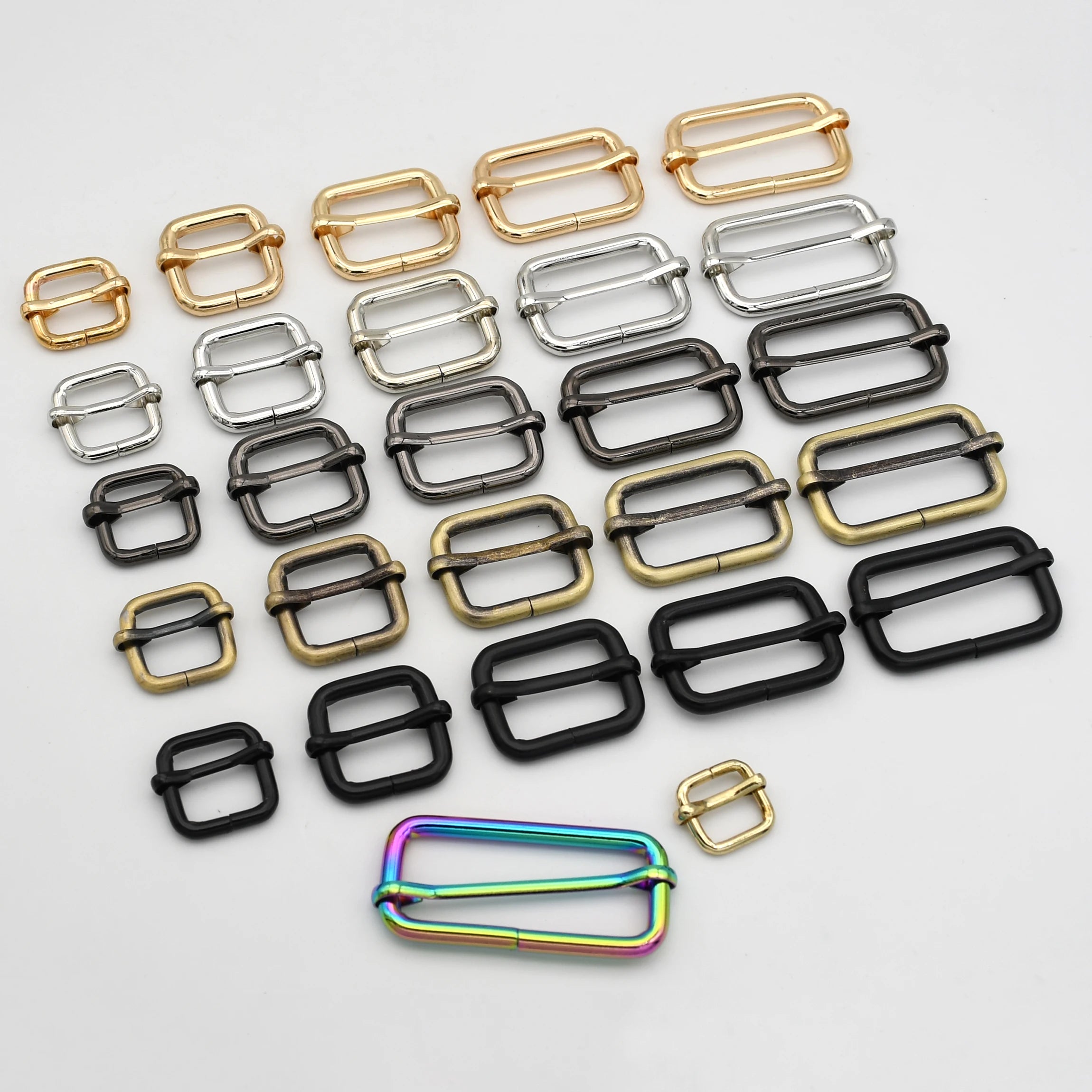 Cloxy 13-50mm Sliding Bar Buckle Tri-gildes Slider Rectangle Adjuster Buckle for Leather Craft Bag Strap Belt Shoulder Webbing