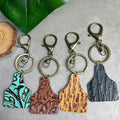 Western Retro Trendy Embossed Flower Pattern Texture Shield Keychain Pendant Multicolor Cowhide Leather Key Chain