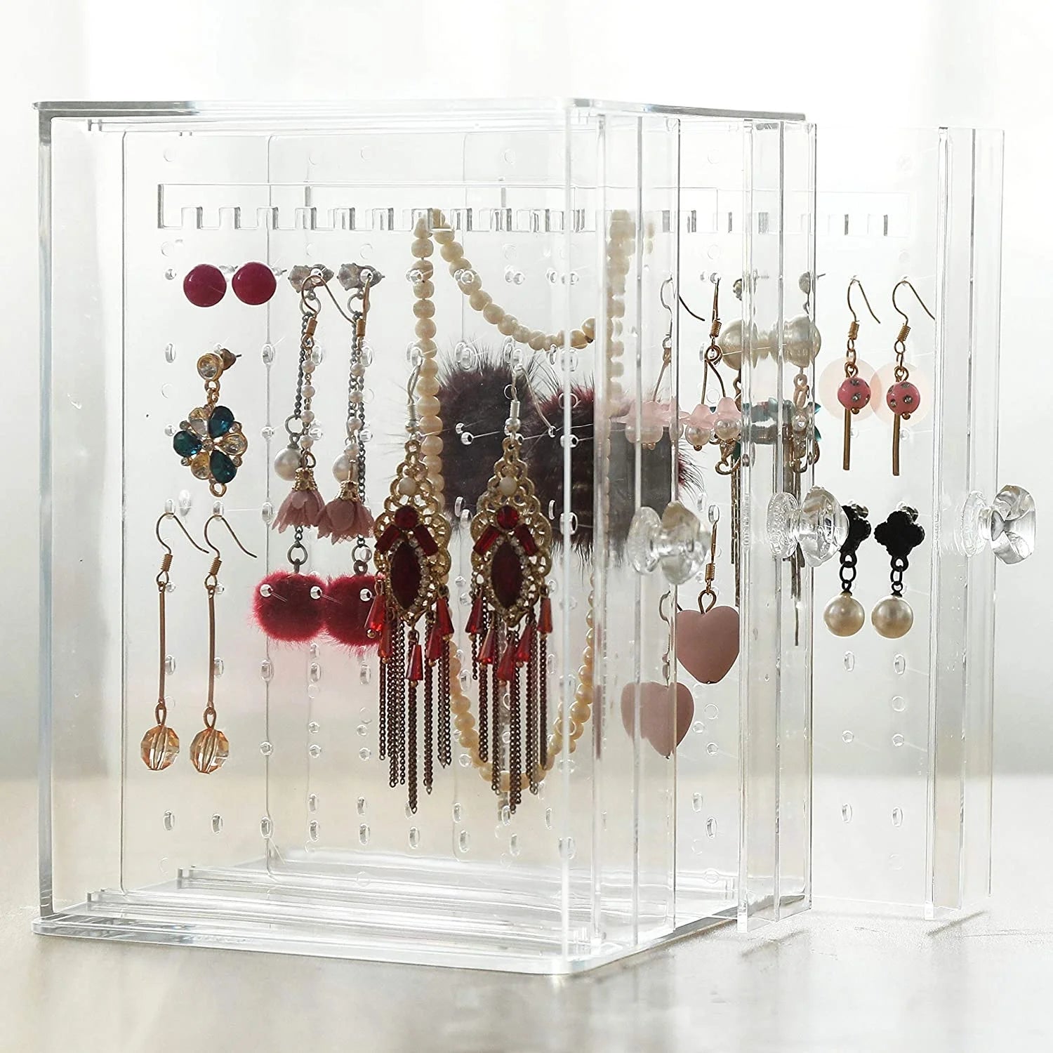 Jewelry Screen Hanger Organizer 216 Holes Earrings Holder 3 Drawers Necklace Chains Acrylic Display Stands