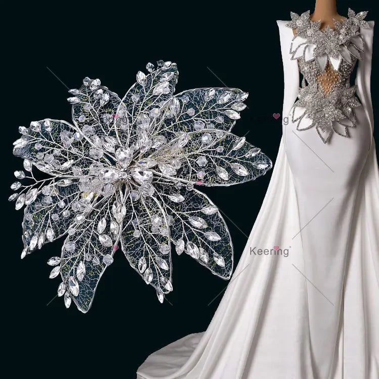 Beautiful 3d Rhinestone Flower Applique Stitching Applique Diamond Patch for Wedding Hair Accessories WHD-068