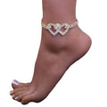 Glitter Rhinestone Beads Tennis Chain Hollow Double Heart Charm Rhinestone Anklet Women Jewelry Anklets