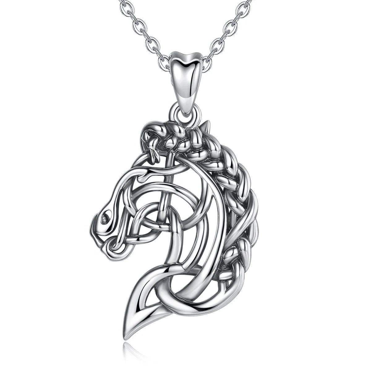 Vintage Jewellery Hollow Out Celtic Knot 925 Sterling Silver Horse Jewelry Pendant Necklace for Men