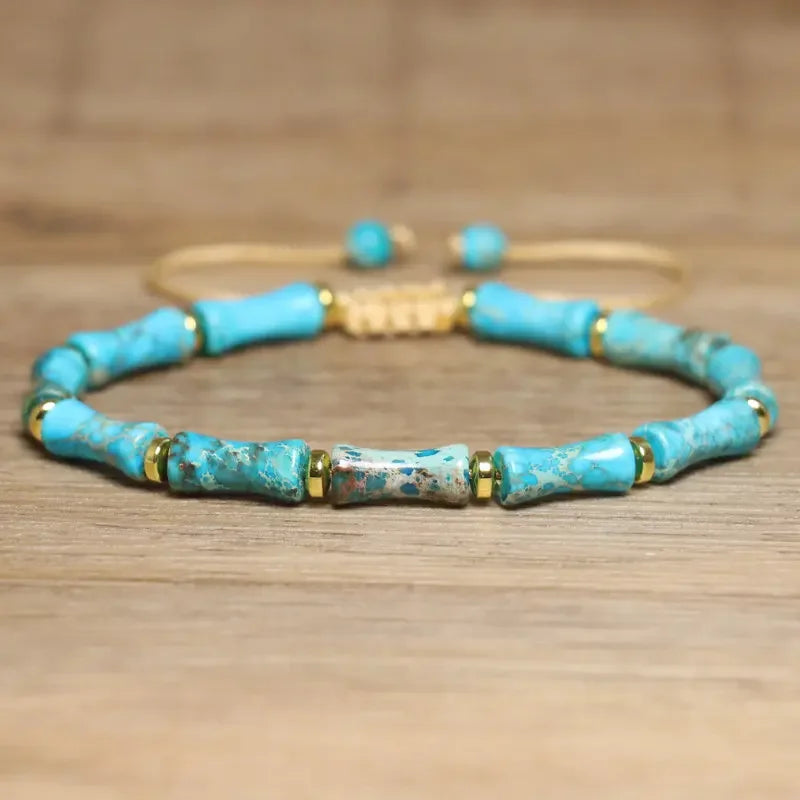 Bohemia Geometric 6x12mm Natural Turquoise Bracelet for Women Gift Handmade Braided Adjustable Stone Bracelet Jewelry